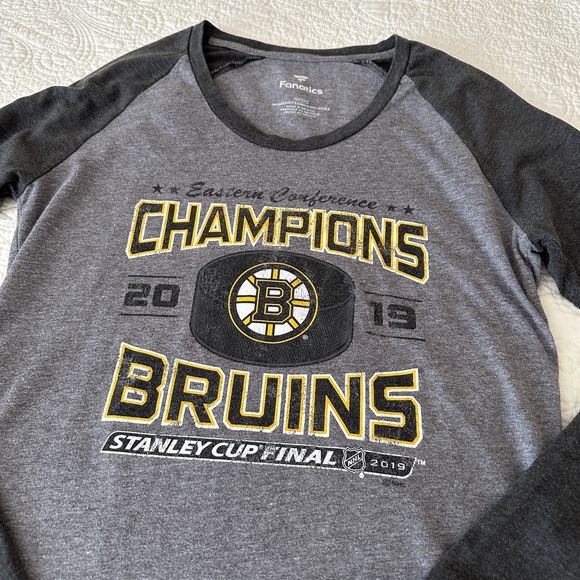 Boston Bruins Eastern Conference Champions Raglan Tee Shirt 2019 Stanley Cup - Picture 2 of 7